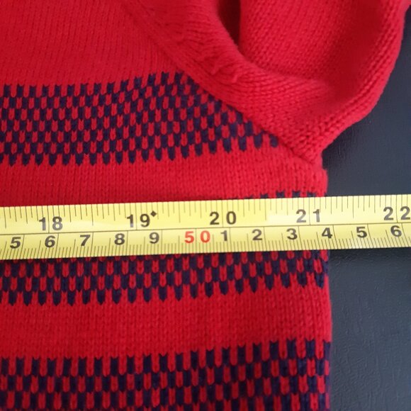 Tommy Hilfiger SZ L Red Full Zip Cotton Mock Turtleneck Cardigan w/ Navy Stripes - Picture 10 of 16